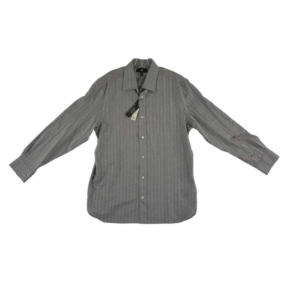New Banana Republic Cotton Cashmere Button Shirt Men Size Large Gray Herringbone